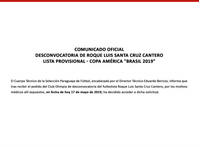 Comunicado Oficial de la Selección Paraguaya de Fútbol